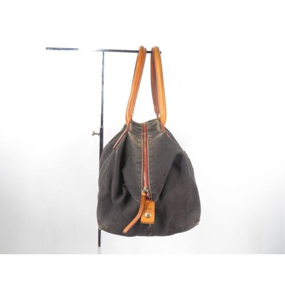 Vintage Dooney & Bourke Smoke Black Canvas Distressed Large Shoulder Bag Red - Picture 2 of 7